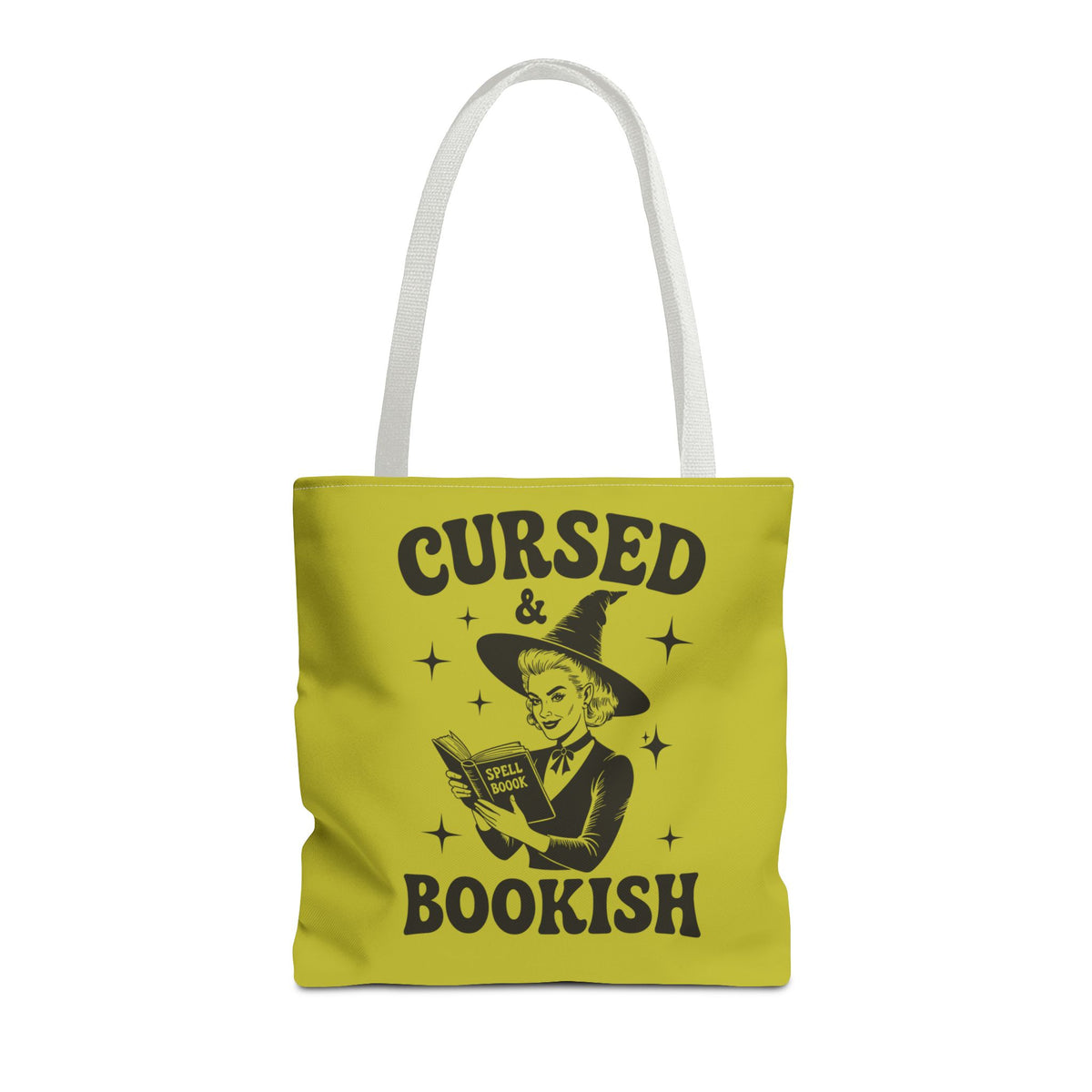 Cursed and Bookish Tote Bag — Green Witchy Reader Tote for Book Lovers