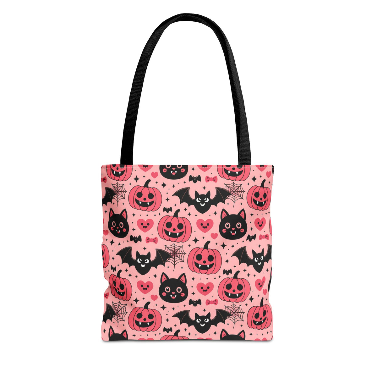 Cute Halloween Trick or Treat Tote Bag  - Pink Pumpkins, Black Cats and Bats Candy Carryall