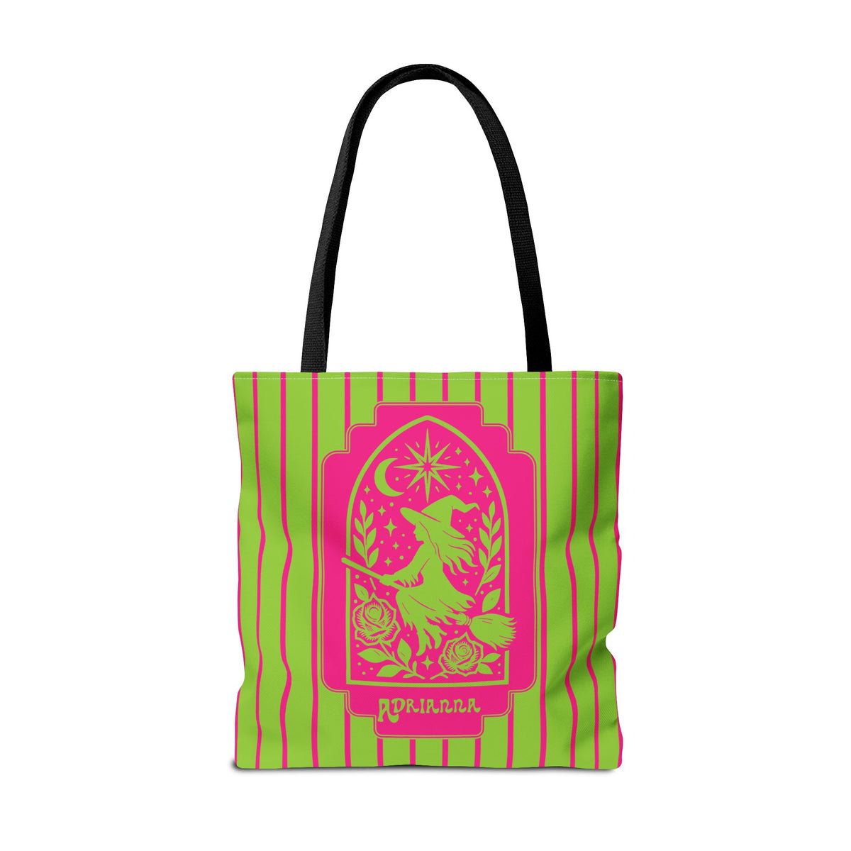 Witch Tarot Tote Bag - Neon Green and Pink Mystic Witch Design
