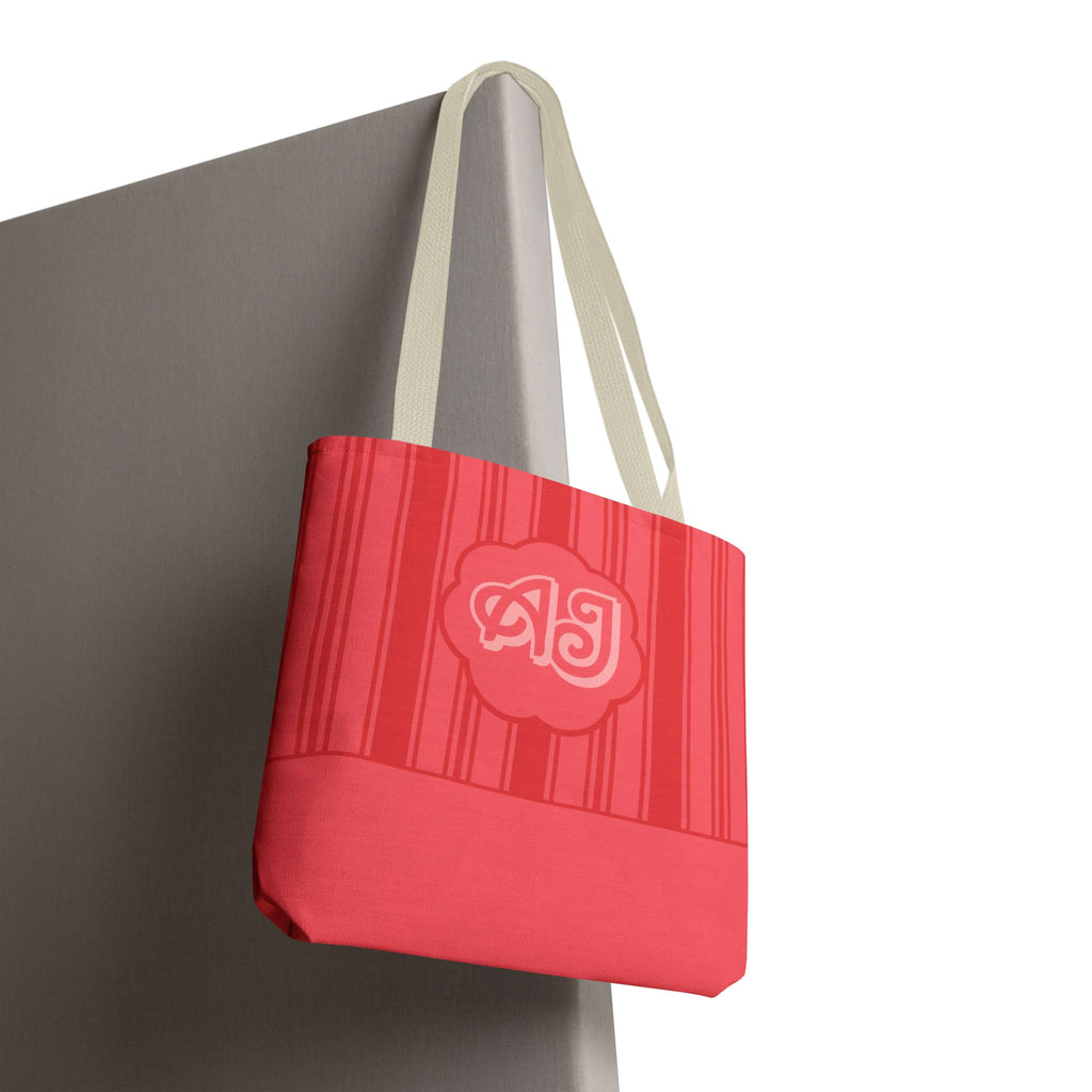 Monogram Pink Striped Tote Bag —Personalizable Market Tote
