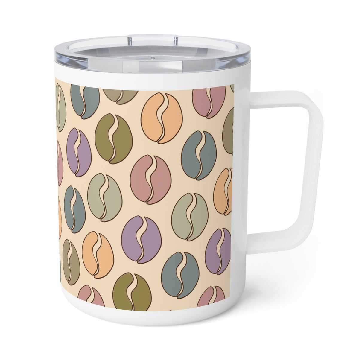 Colorful Coffee Bean Vibes Insulated Mug in Cream