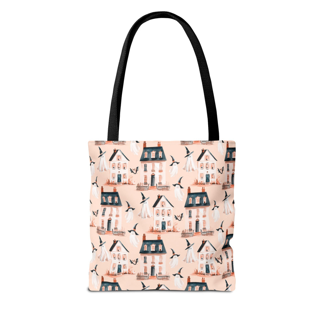 Spooky Cottage Pattern Tote -Haunted Village Ghosts and Houses Bag