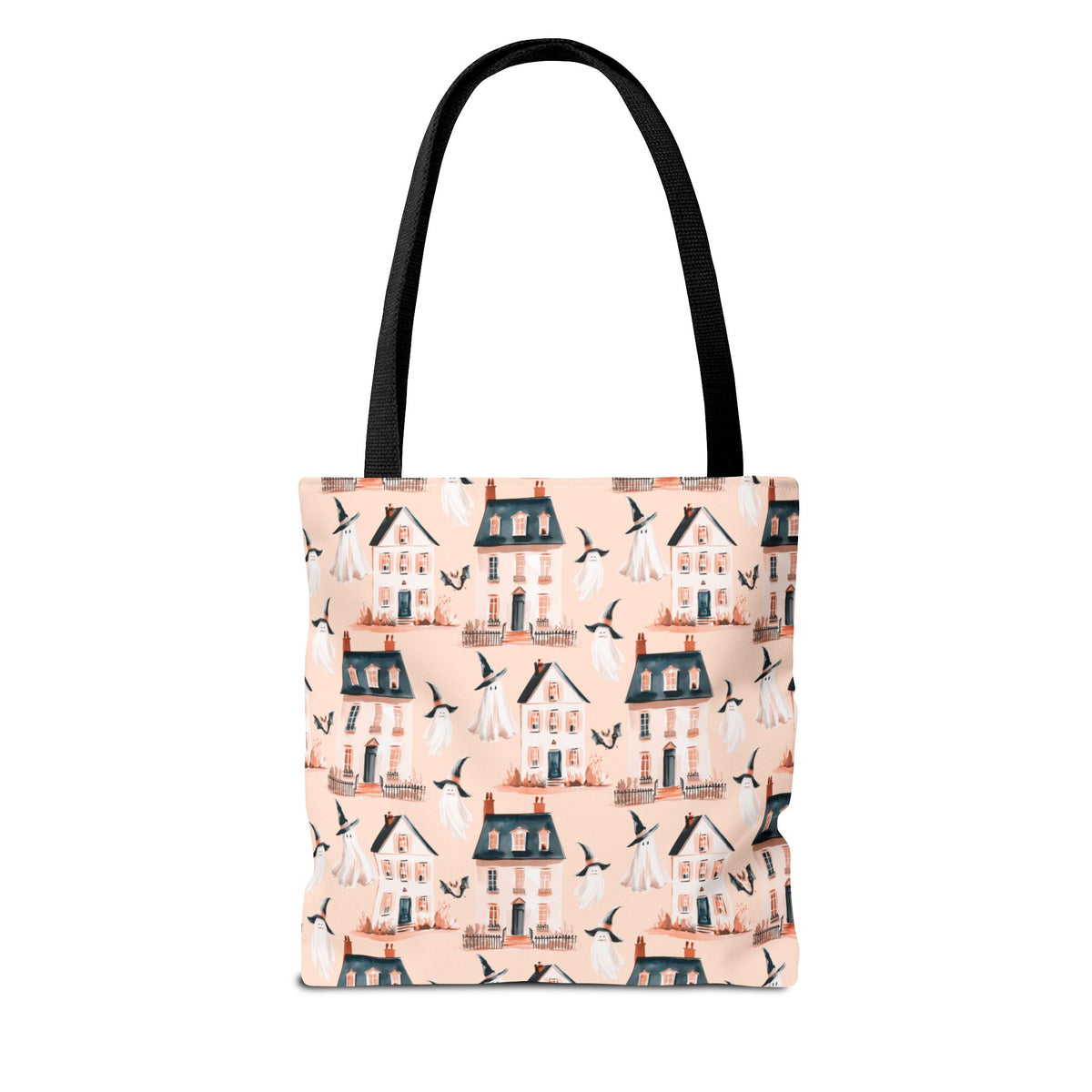 Spooky Cottage Pattern Tote -Haunted Village Ghosts and Houses Bag