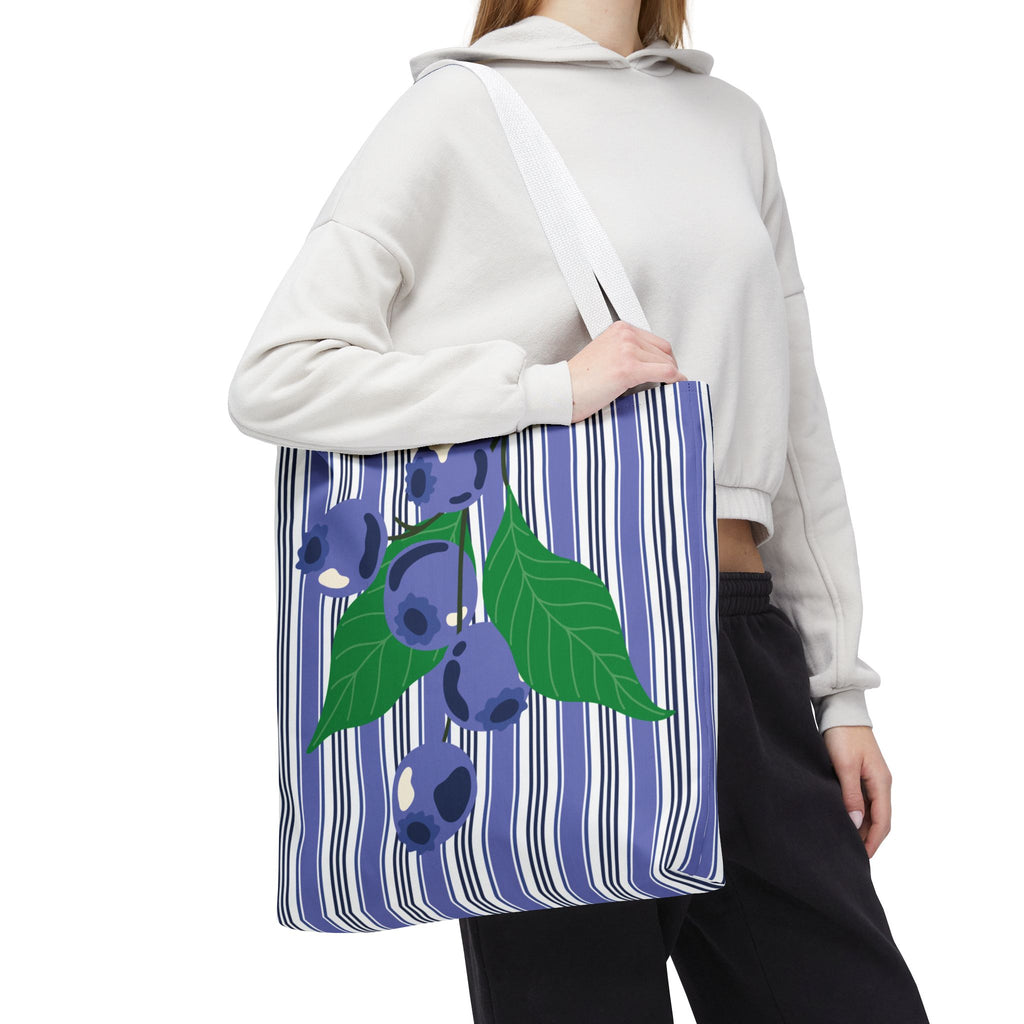 Blueberry Stripe Tote Bag - Summer Fruit Market Tote