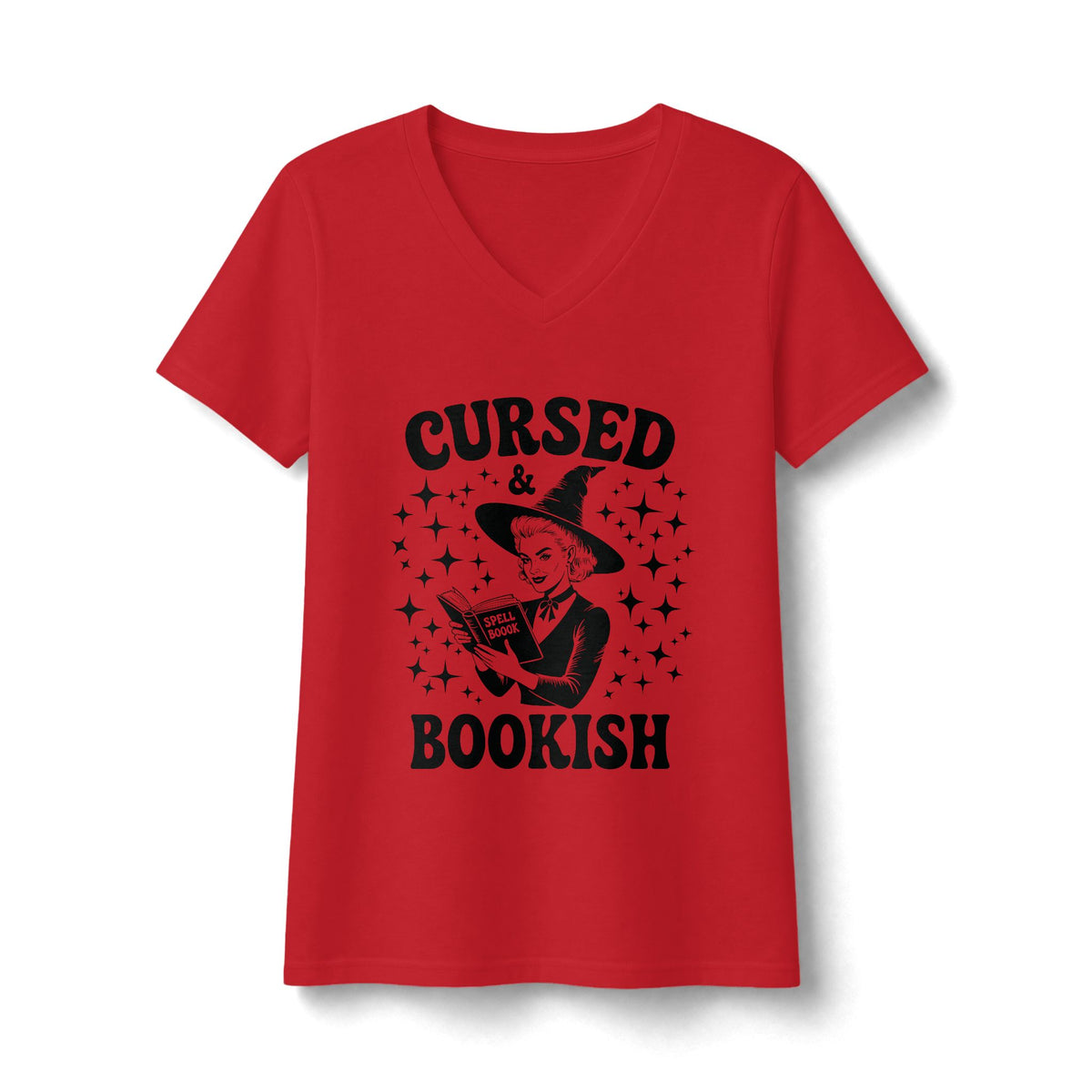 Cursed and Bookish V-Neck Tee - Witchy Book Lover Shirt