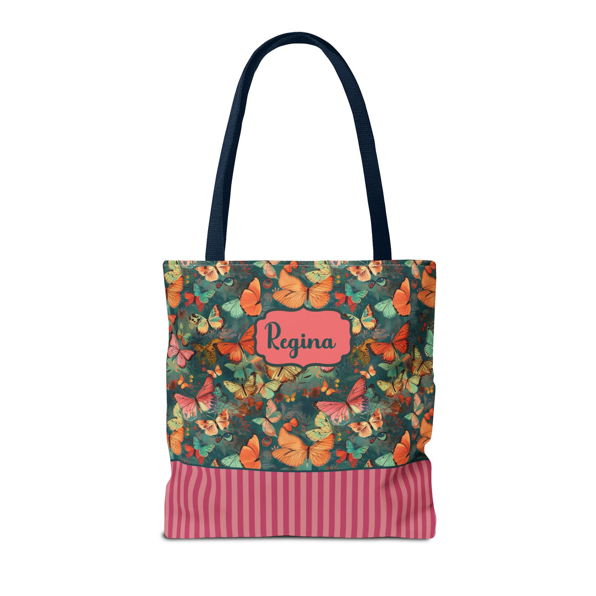 Personalizable Girly Handwriting Bag - Dreamy Butterfly Striped Tote