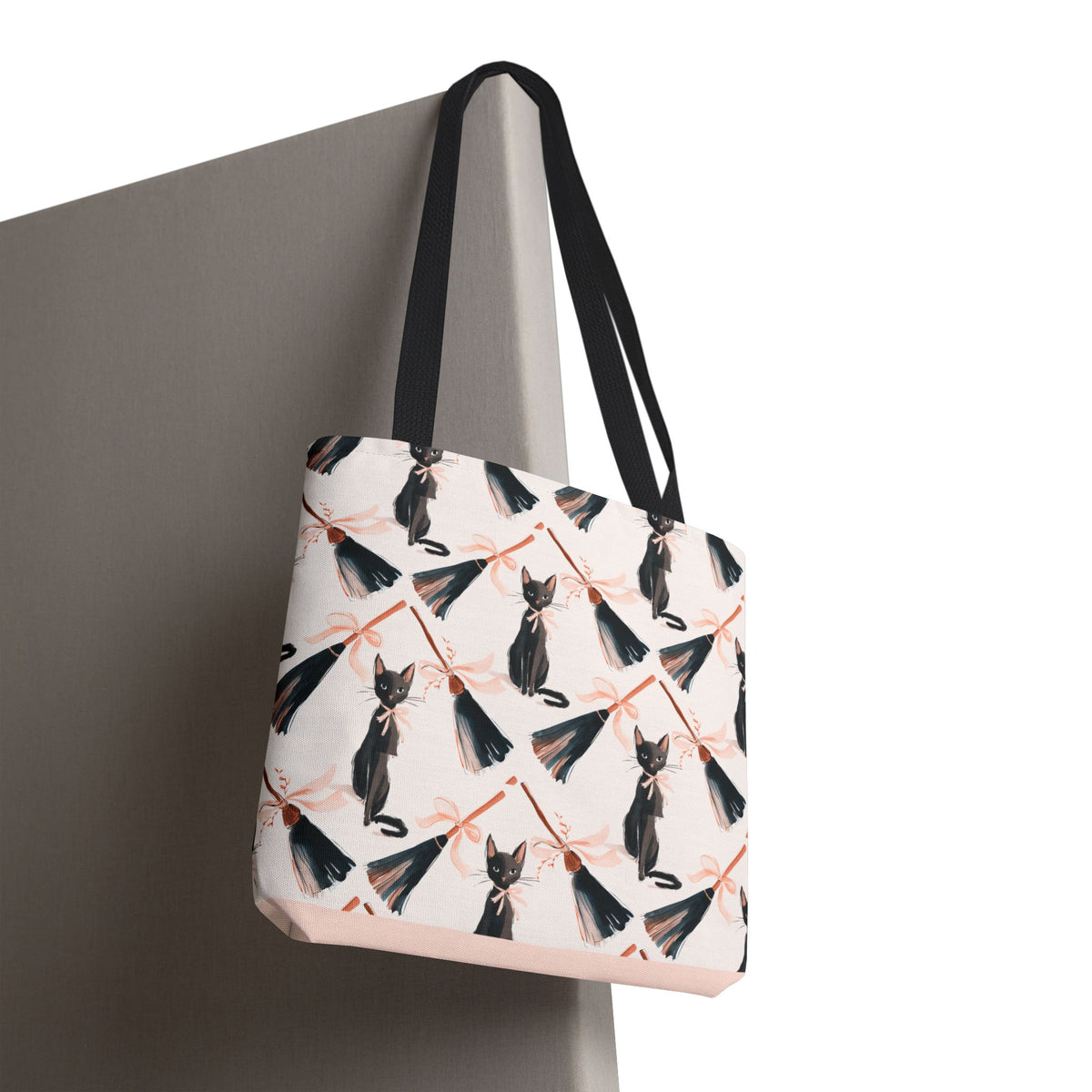 Witchy Black Cat and Broom Tote Bag