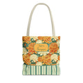 Personalizable Vintage Floral Stripe Tote Bag – Cream and Orange Chrysanthemums Tote