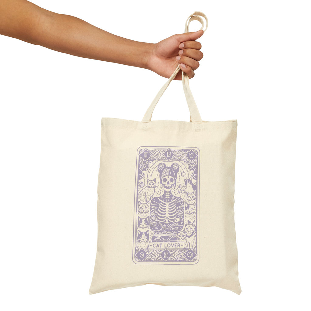 Cat Lady Skeleton Tarot Tote Bag  - 'Cat Lover' Cotton Canvas Tote