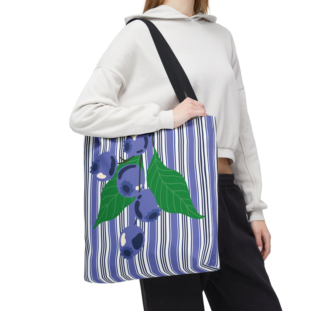 Blueberry Stripe Tote Bag - Summer Fruit Market Tote