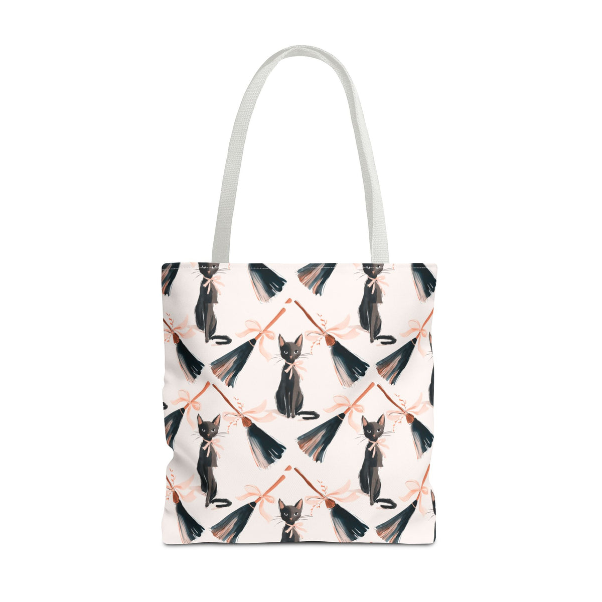 Witchy Black Cat and Broom Tote Bag