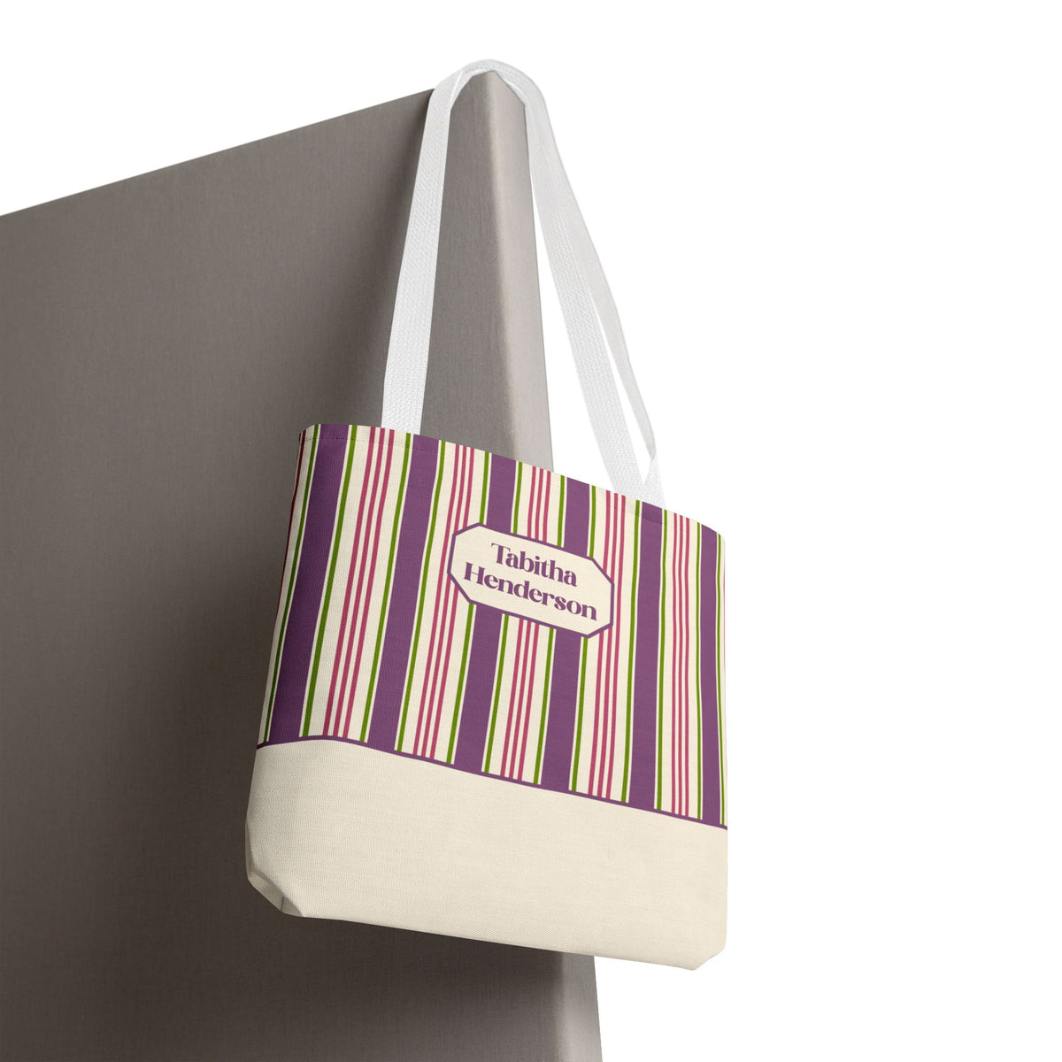 Colorful Striped Tote Bag – Personalizable Purple Pink and Green Tote