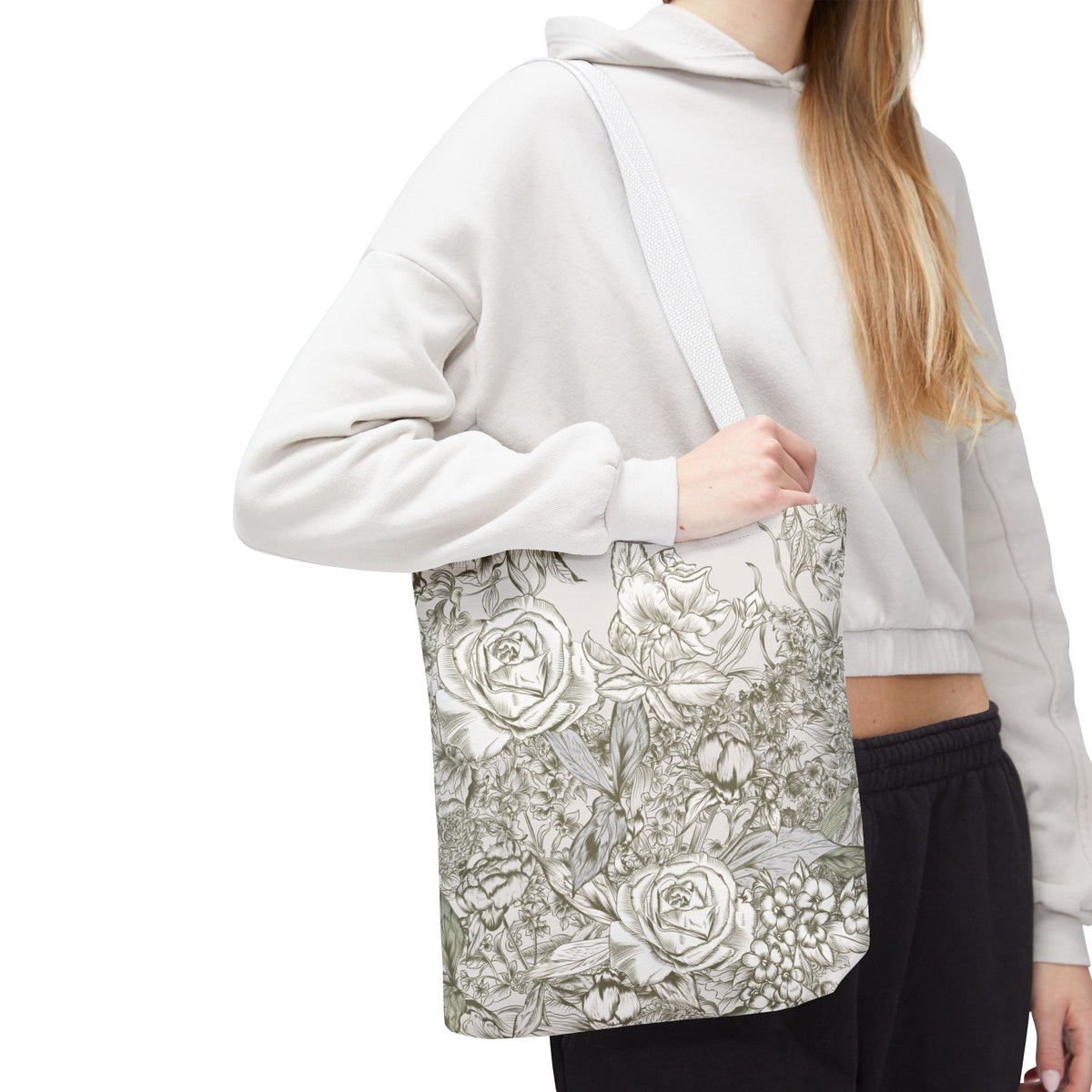 Rose Sketch Tote Bag — Grey Floral Carryall