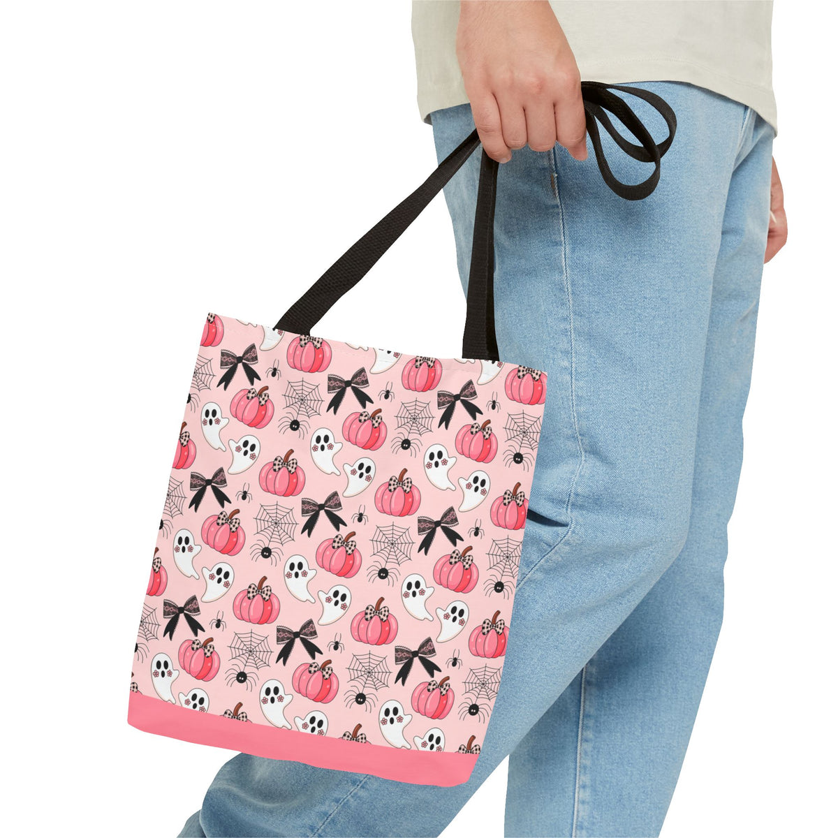 Coquette Pumpkin Halloween Tote Bag - Cute Ghosts and Bows Carryall