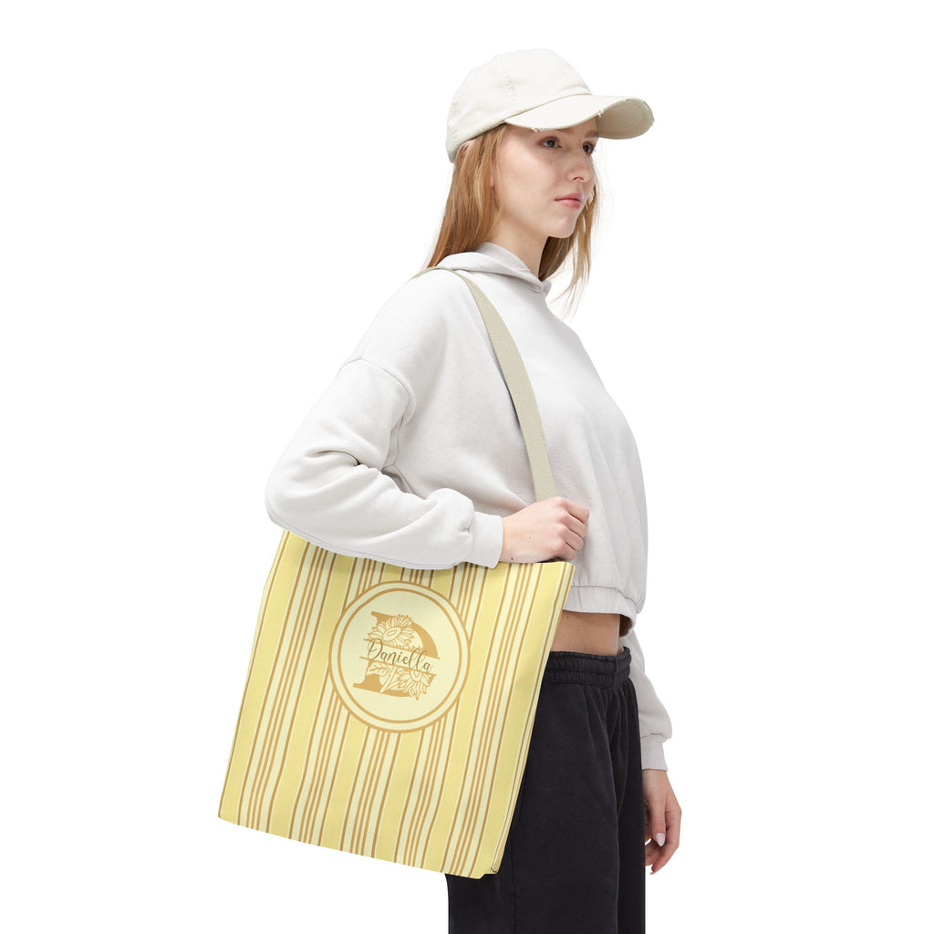 Sunflower Monogram Bag - Yellow Vintage Ticking Striped Carryall
