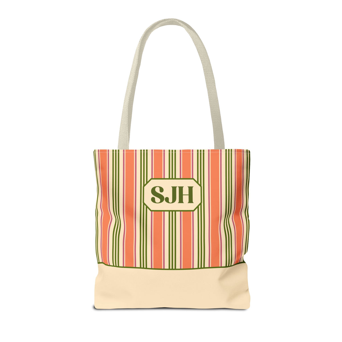 Personalizable Colorful Striped Tote Bag - Versatile Peach and Green Everyday Carryall