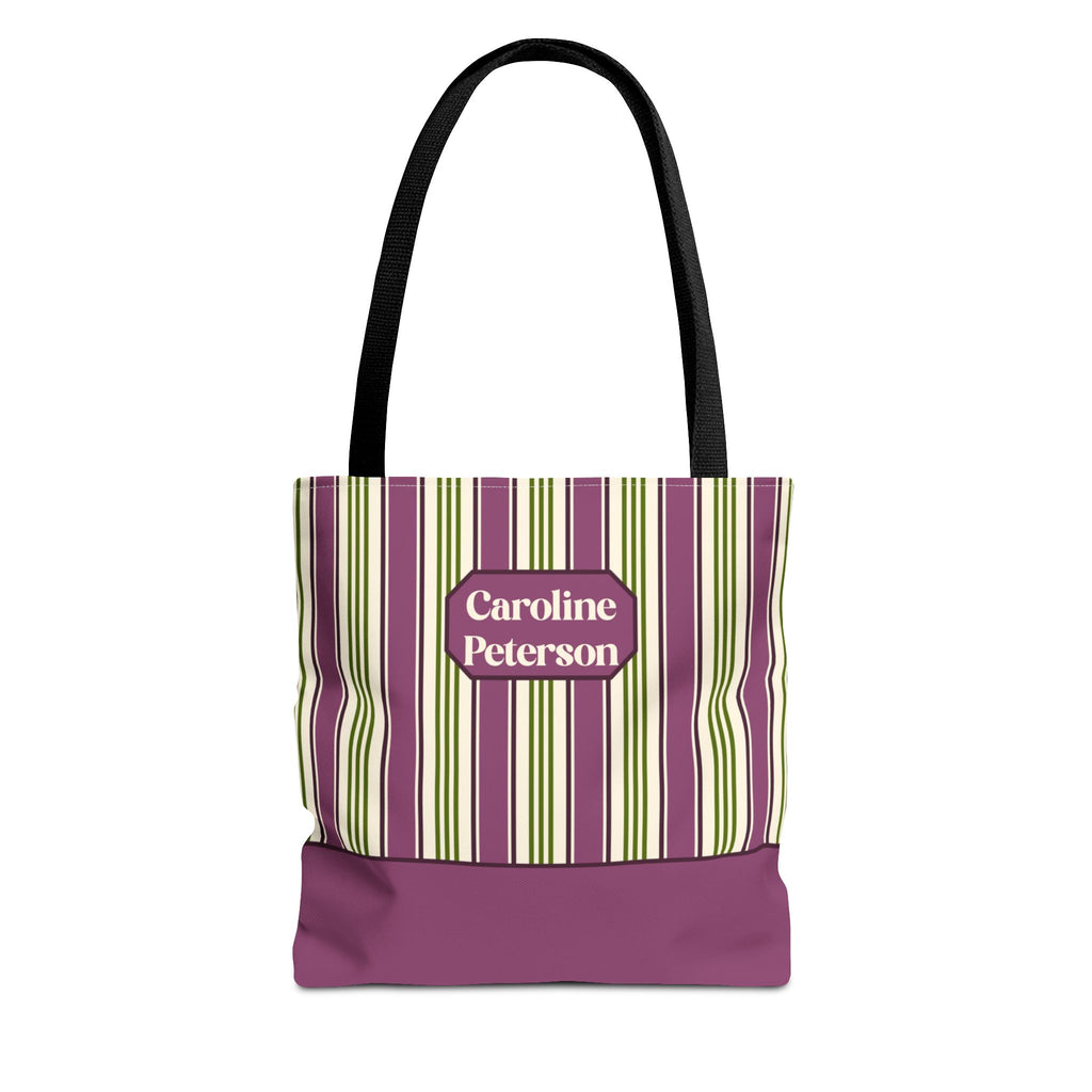 Personalizable Striped Tote Bag - Colorful Green and Purple Stripe Carryall