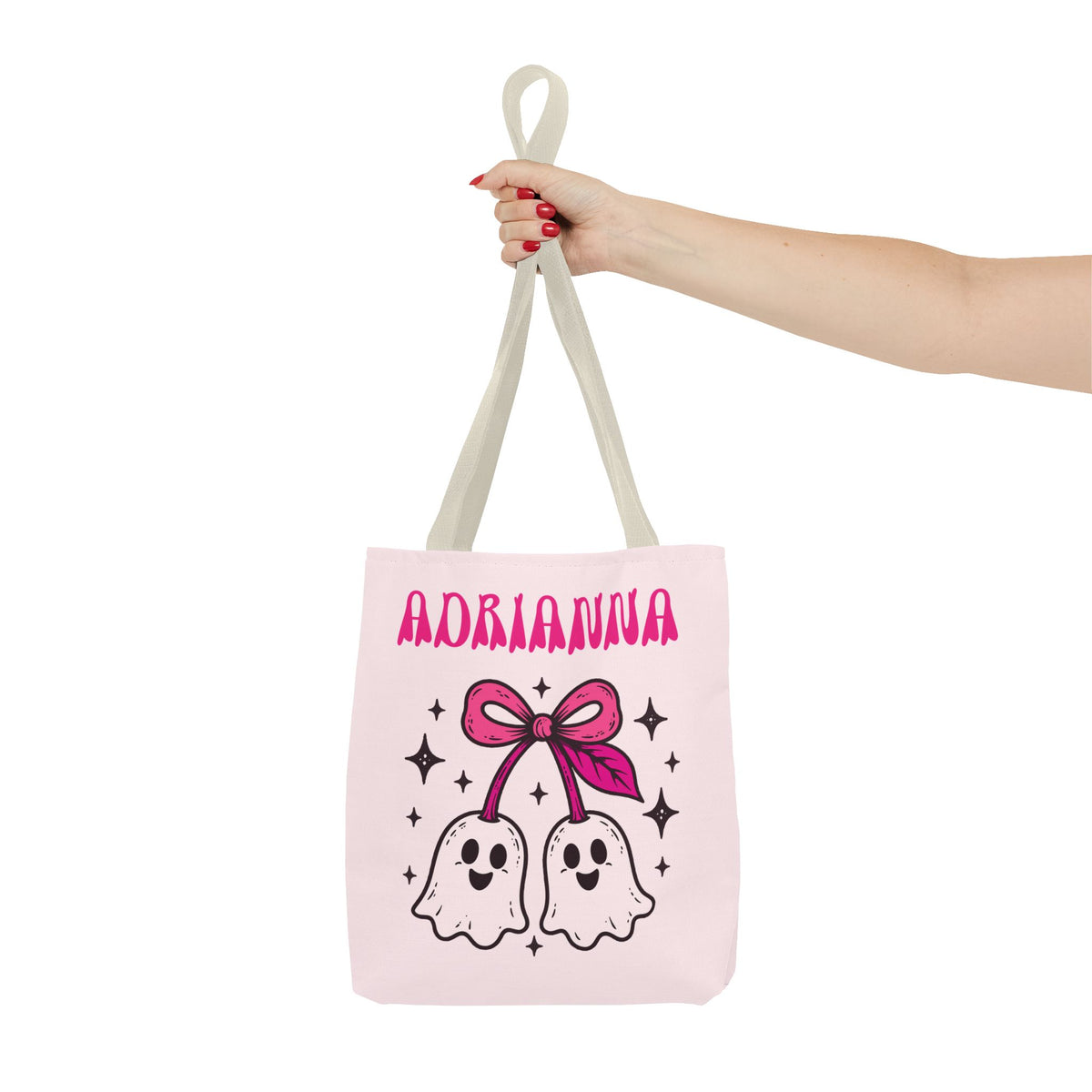 Pink Cute Ghost Cherries Tote Bag - "Spooky and a Cutie" Personalized Halloween Tote