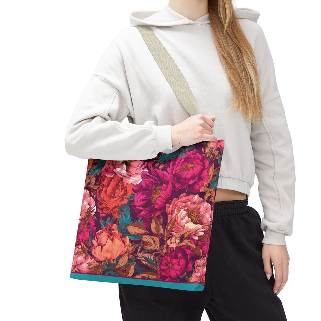 Bright Magenta and Teal Peony Tote Bag – Vintage Punk Floral Carryall