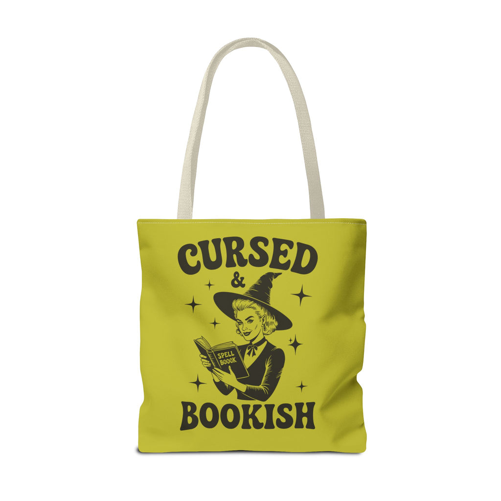 Cursed and Bookish Tote Bag — Green Witchy Reader Tote for Book Lovers
