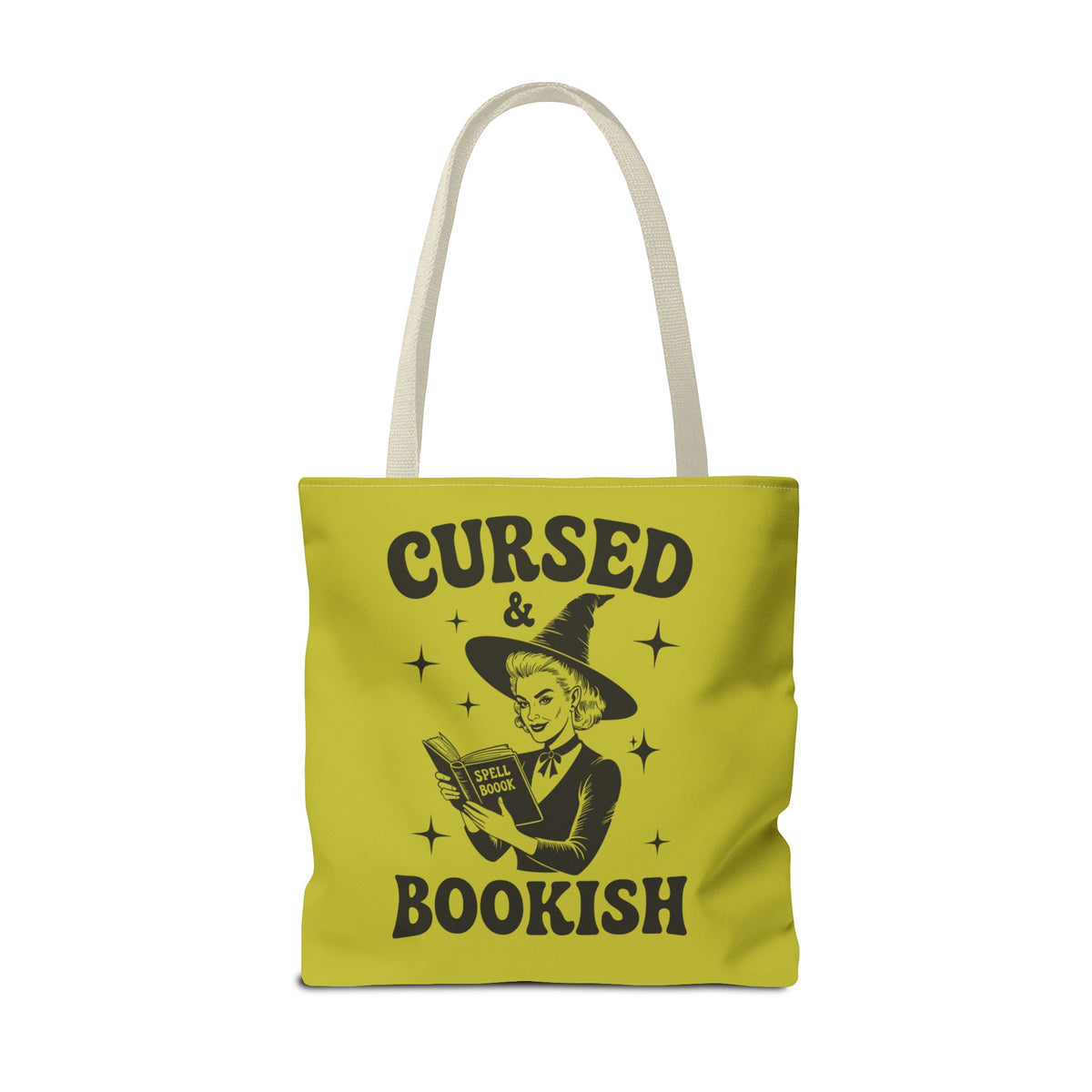 Cursed and Bookish Tote Bag — Green Witchy Reader Tote for Book Lovers