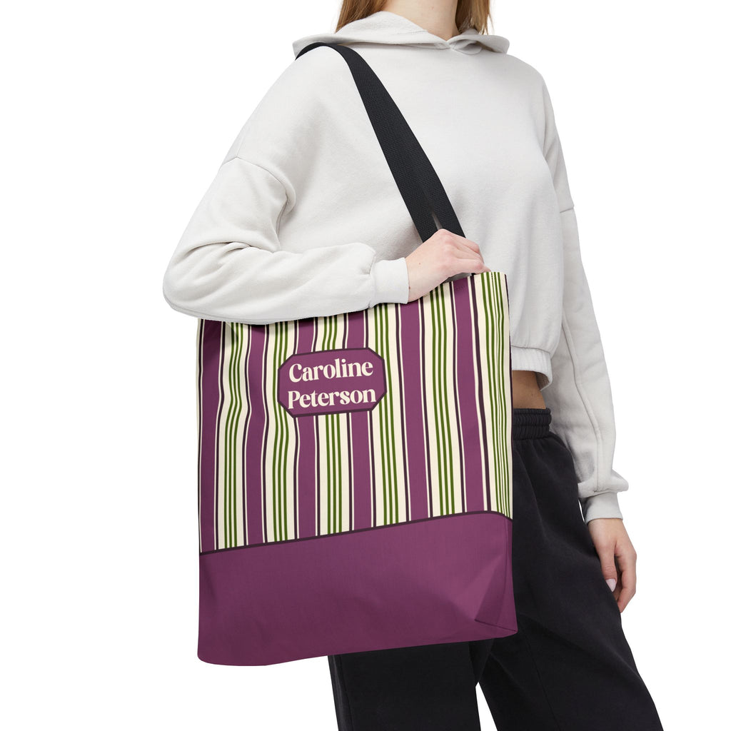 Personalizable Striped Tote Bag - Colorful Green and Purple Stripe Carryall
