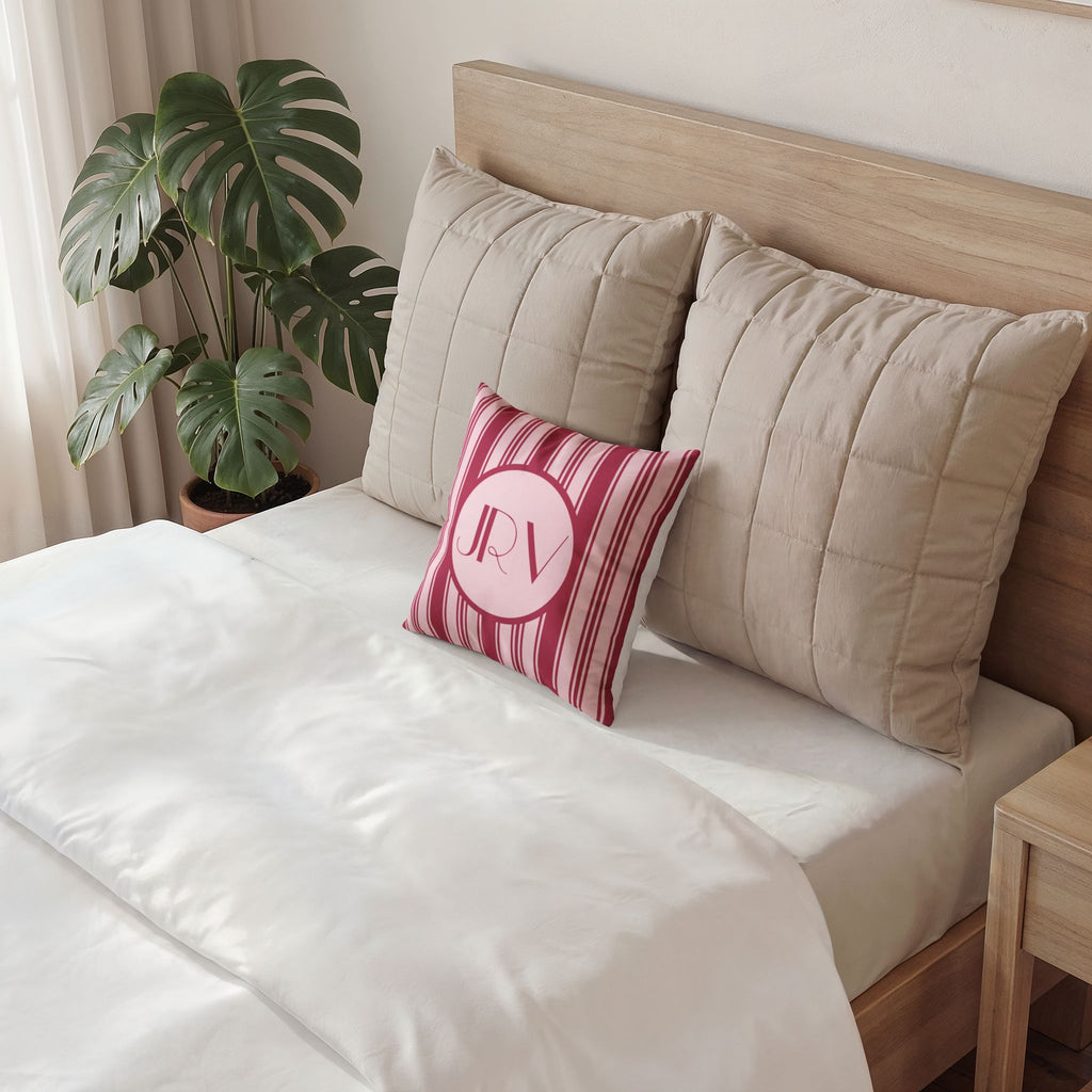 Personalizable Velvet Pillow - Magenta Striped Monogram Pillow