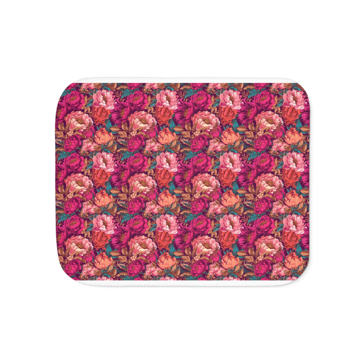Vivid Magenta Peony Maximalist Sherpa Throw Blanket