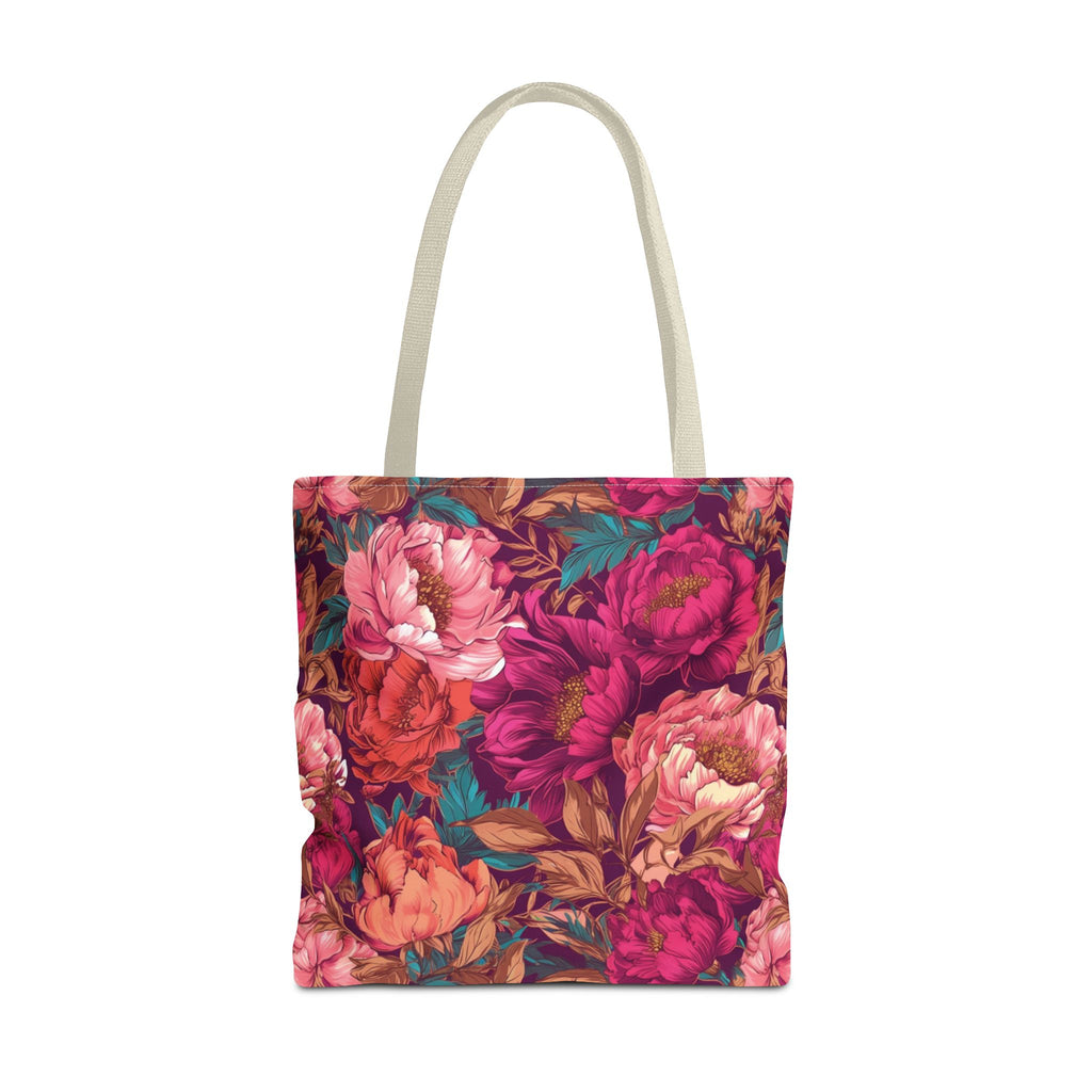 Bright Magenta and Teal Peony Tote Bag – Vintage Punk Floral Carryall
