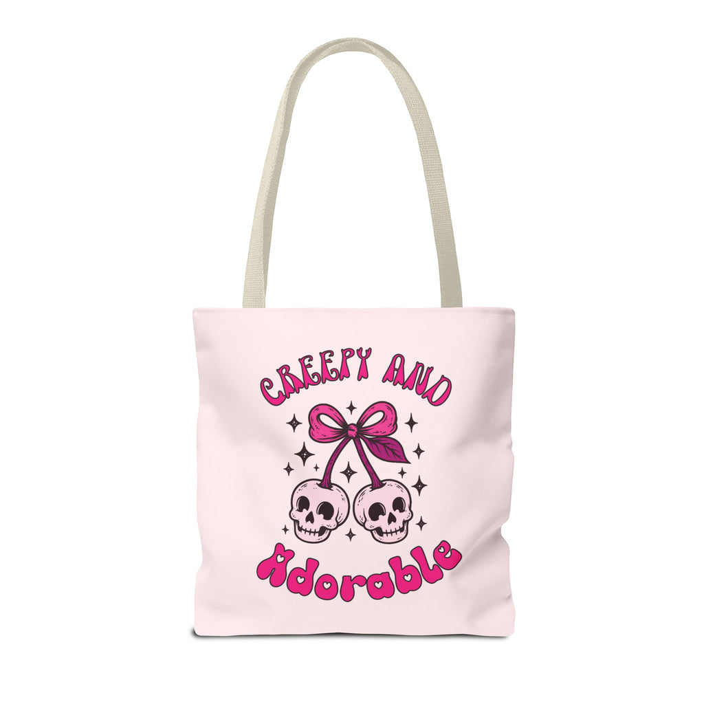 Personalized 'Creepy and Adorable' Pink Skull Cherries Tote Bag - Custom Trick-or-Treat Keepsake