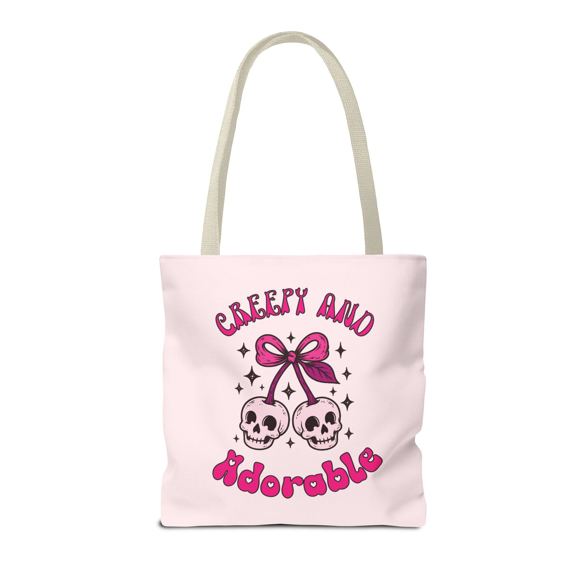 Personalized 'Creepy and Adorable' Pink Skull Cherries Tote Bag - Custom Trick-or-Treat Keepsake