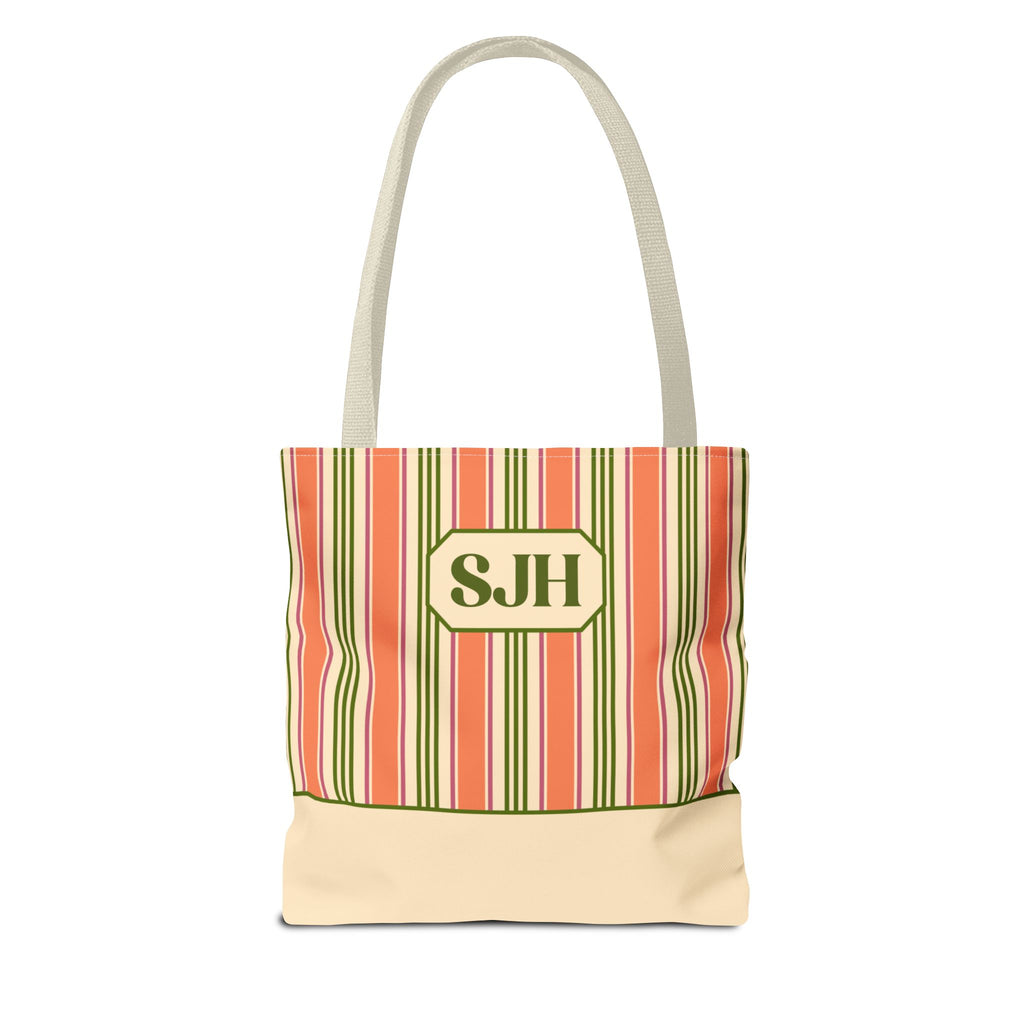 Personalizable Colorful Striped Tote Bag - Versatile Peach and Green Everyday Carryall