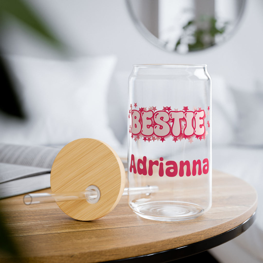 Personalizable Glass Cup - Strawberry Milk Pink Starry Bestie Glass