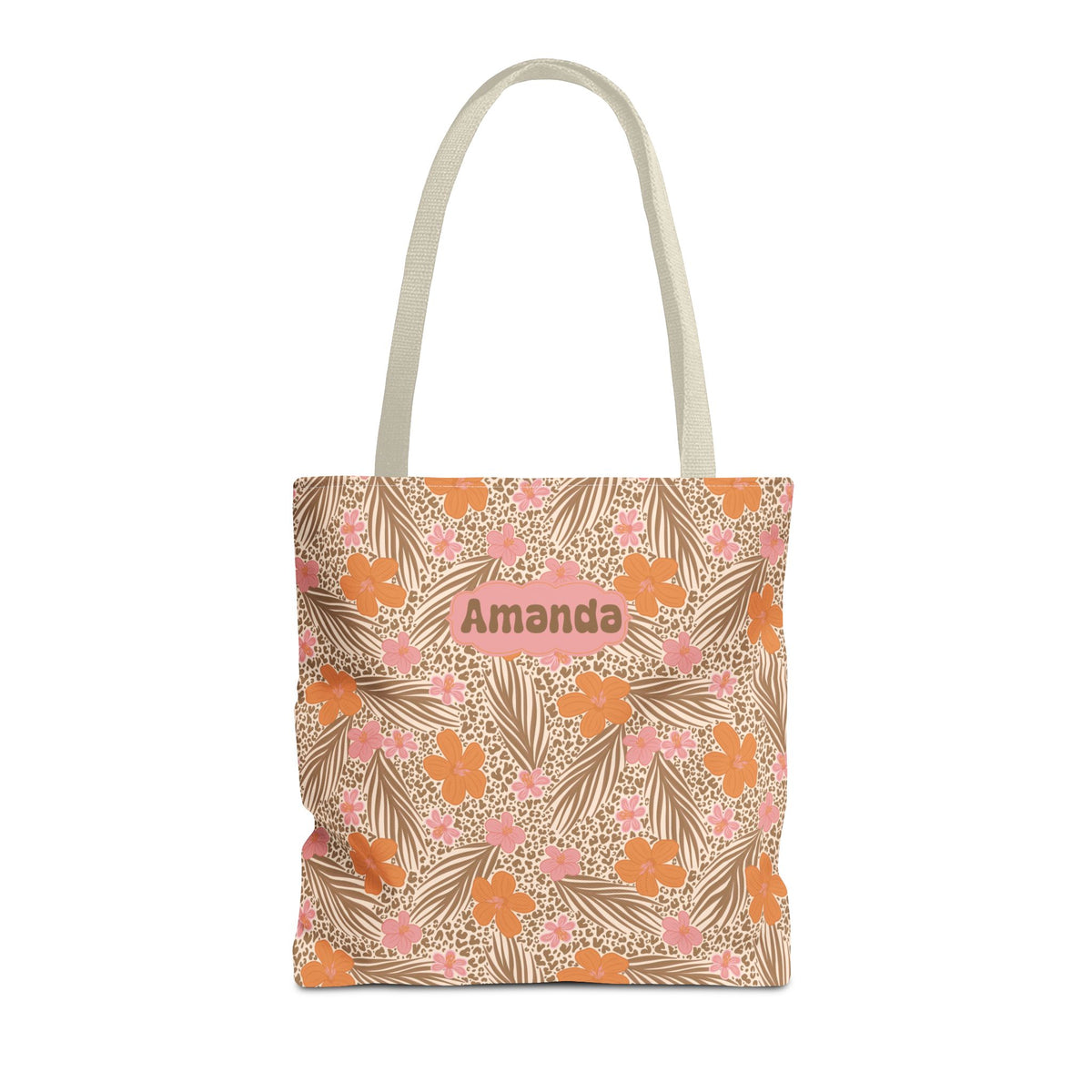 Personalizable Tropical Tote - Pink and Orange Floral Bag