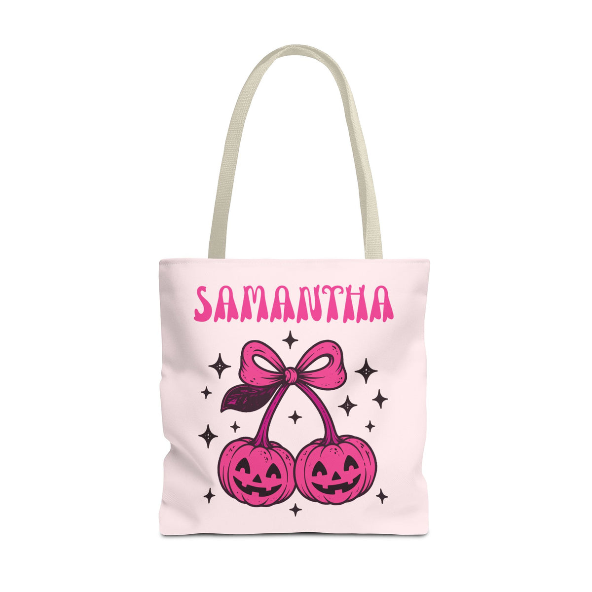 Personalized Halloween Tote - Pink Pumpkin Cherries "So Cute It's Spooky" Trick or Treat Bag