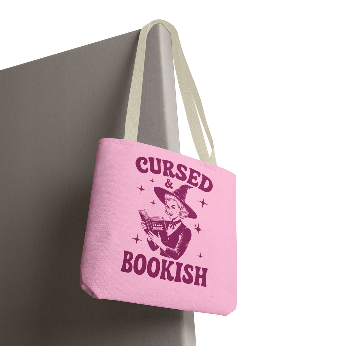 Cursed and Bookish Tote Bag — Witchy Pink Vintage Book Lover Shopper