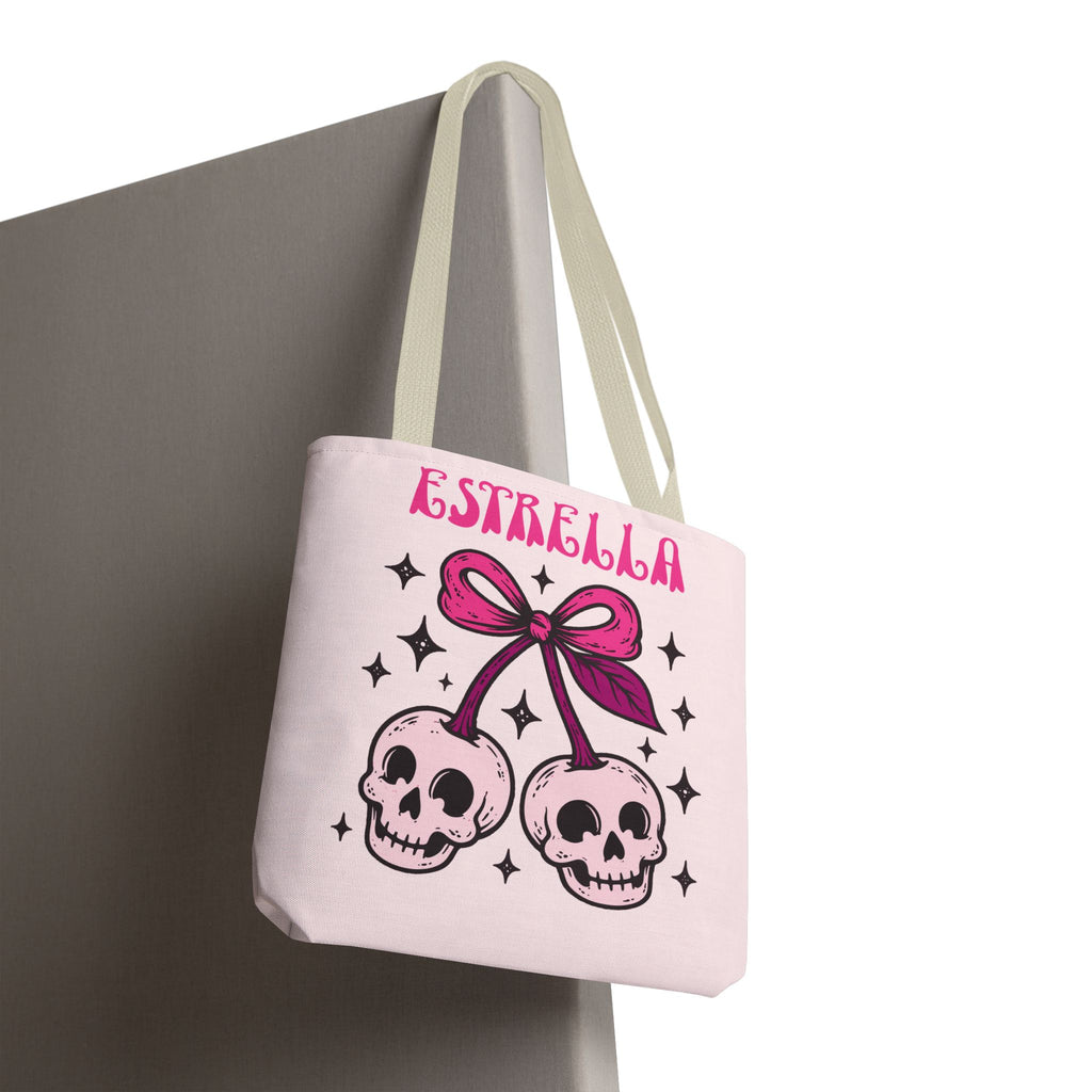 Personalized 'Creepy and Adorable' Pink Skull Cherries Tote Bag - Custom Trick-or-Treat Keepsake
