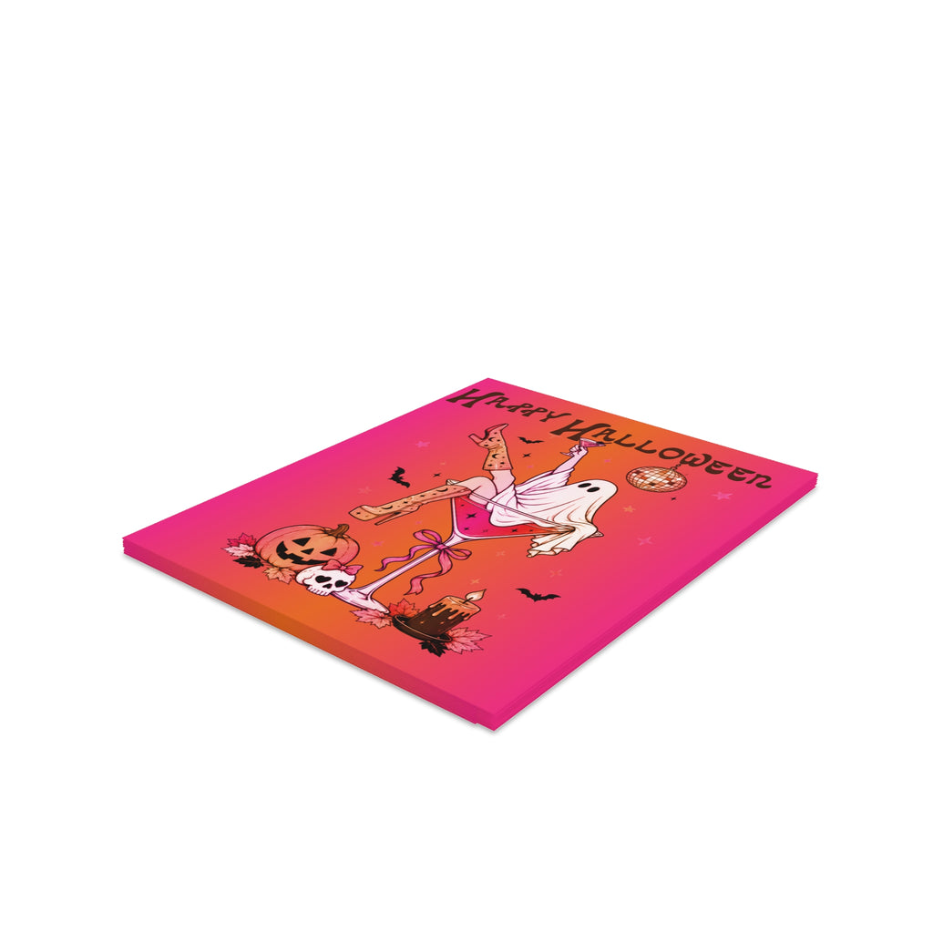 Happy Halloween Ghost Martini Disco Greeting Cards - Pack of 8/16/24