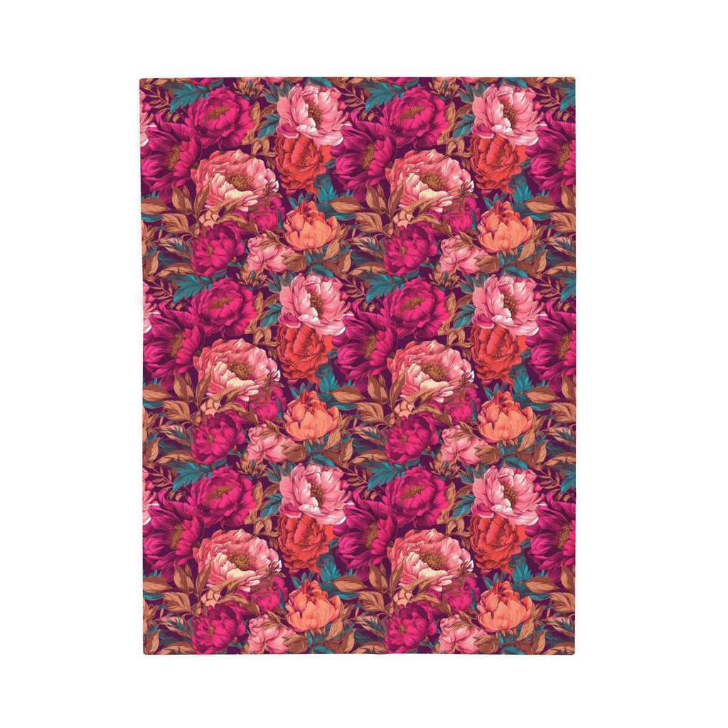 Vivid Magenta Peony Maximalist Velveteen Floral Plush Blanket