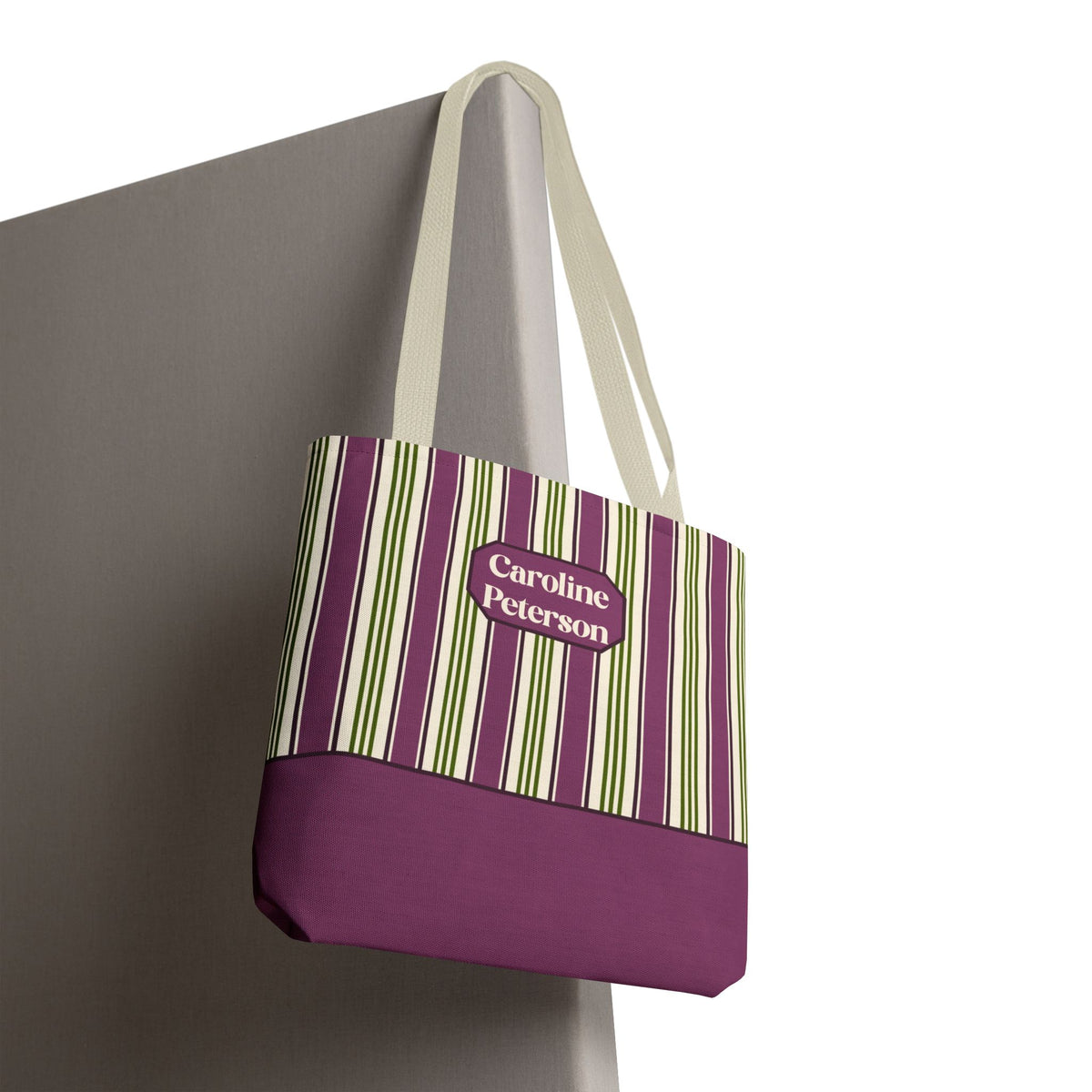 Personalizable Striped Tote Bag - Colorful Green and Purple Stripe Carryall