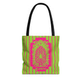 Personalized Green and Pink Retro Goth Tote with Mystic Spider Stained Glass Design
