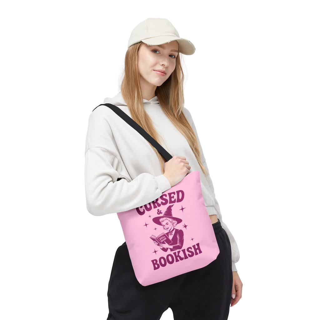 Cursed and Bookish Tote Bag — Witchy Pink Vintage Book Lover Shopper