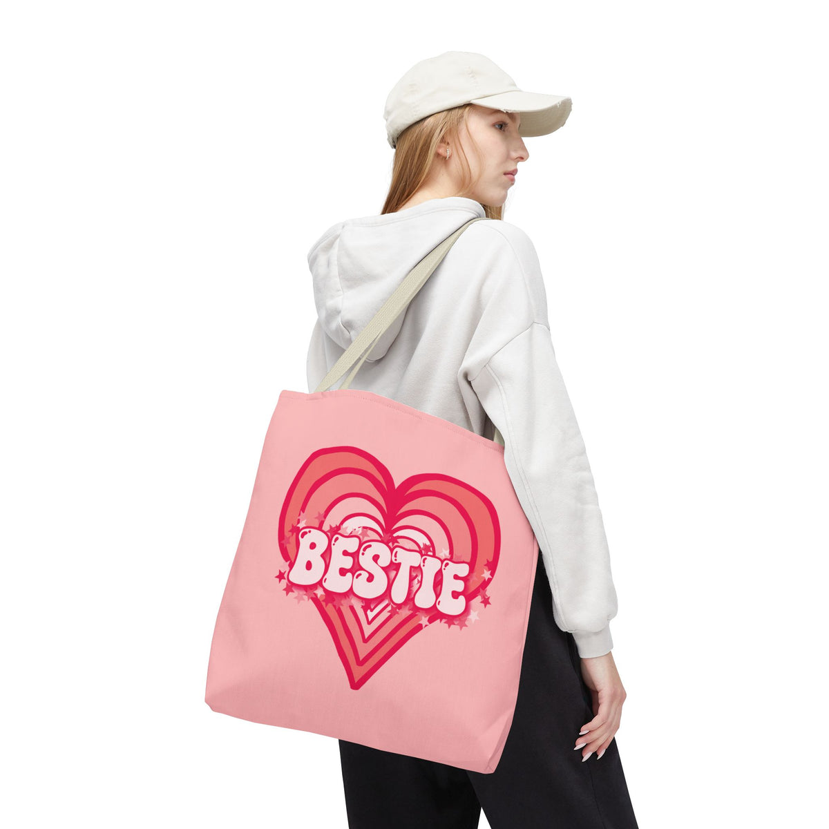 Personalizable Bestie Tote Bag - Strawberry Milk Pink Hearted Tote