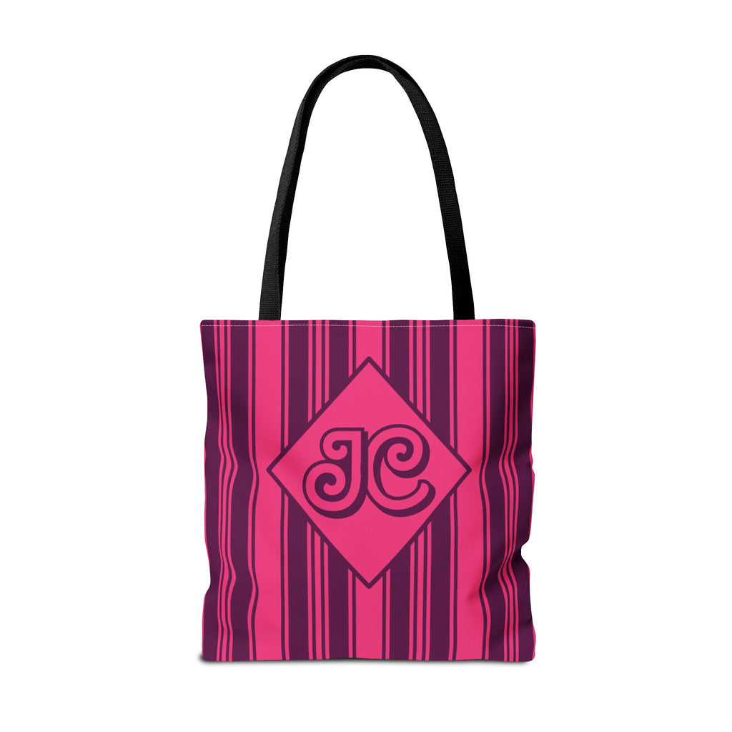 Personalizable Striped Tote Bag - Bright Pink and Purple Monogram Carryall