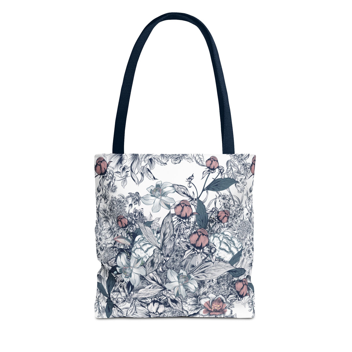 Navy and Pink Floral Sketch Tote Bag - Botanical Market Carryall