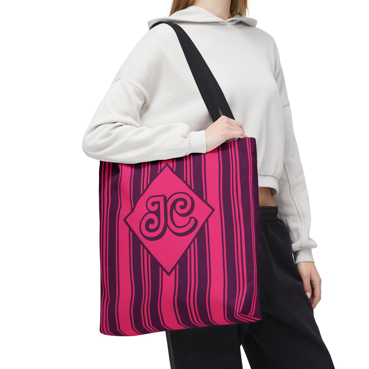 Personalizable Striped Tote Bag - Bright Pink and Purple Monogram Carryall