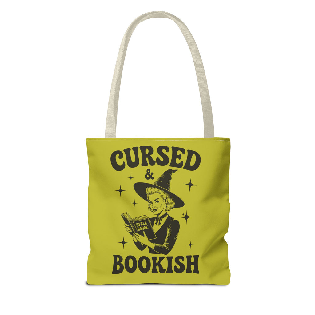 Cursed and Bookish Tote Bag — Green Witchy Reader Tote for Book Lovers
