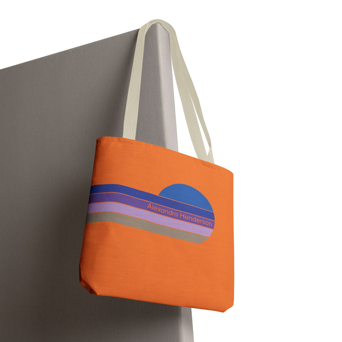 Orange Sunset Stripe Tote Bag – Retro Personalized Name Beach and Market Tote