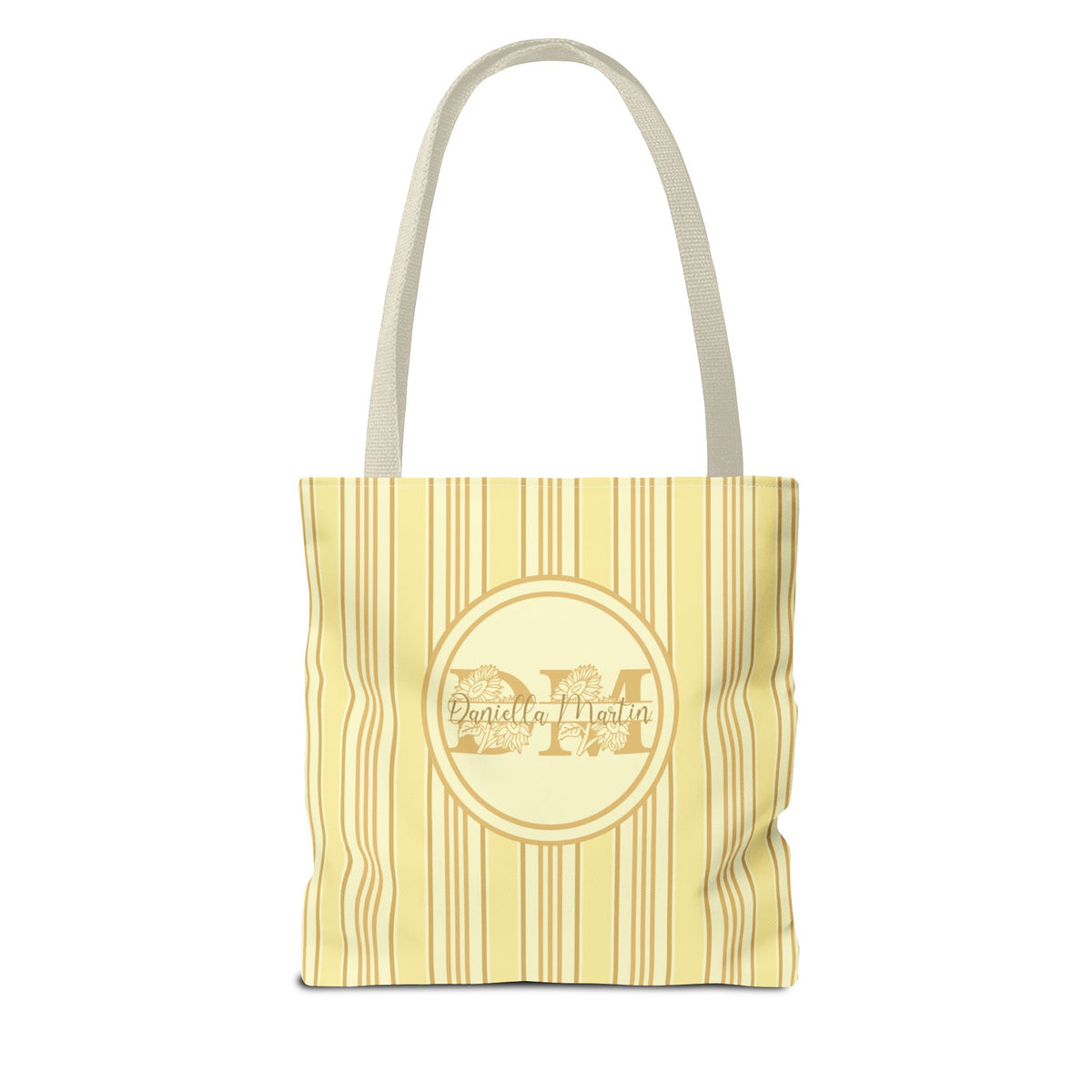 Sunflower Monogram Bag - Yellow Vintage Ticking Striped Carryall