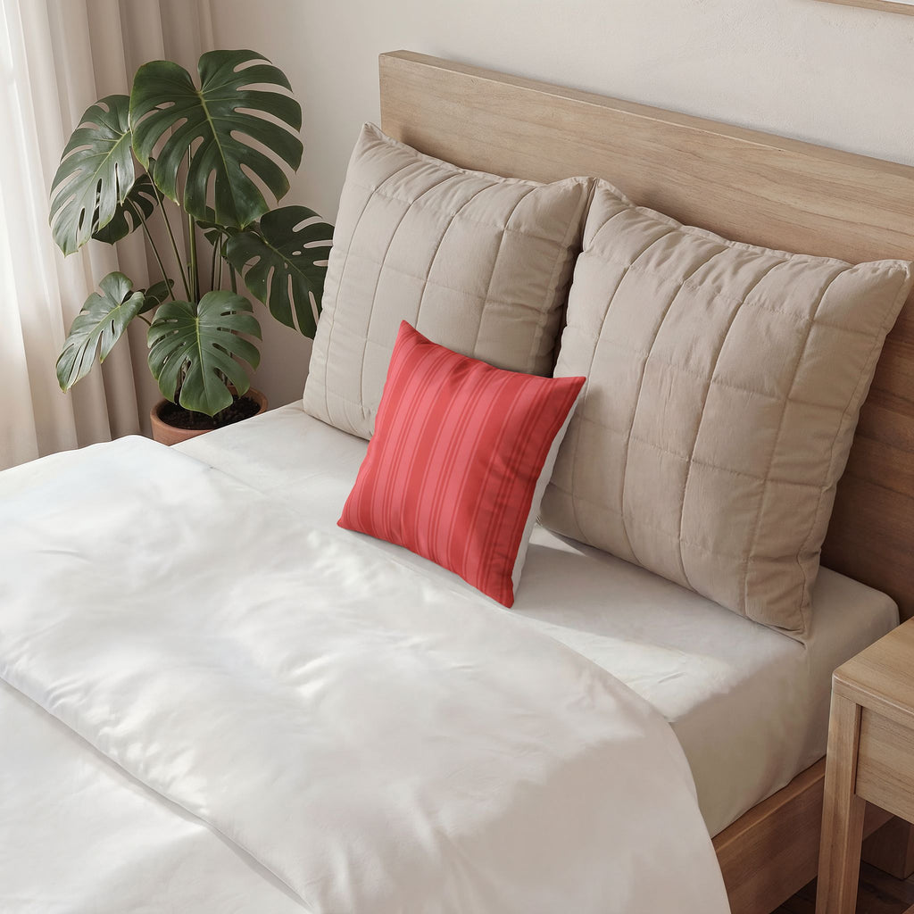 Decorative Velvet Pillow - Coral Ticking Stripe Accent Pillow